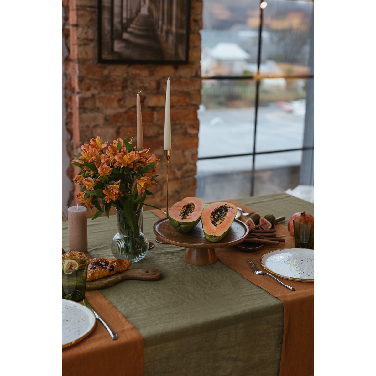 Linnen tafelloper - cinnamon