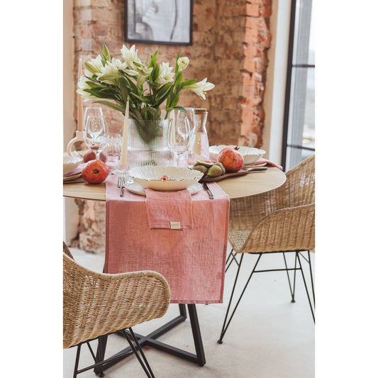 Linnen tafelloper - oud roze